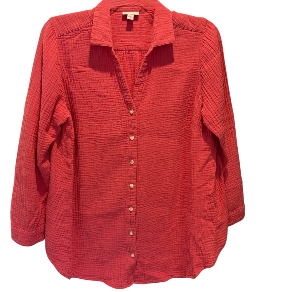 J. Jill Women's Coral Pink Button-Up Top